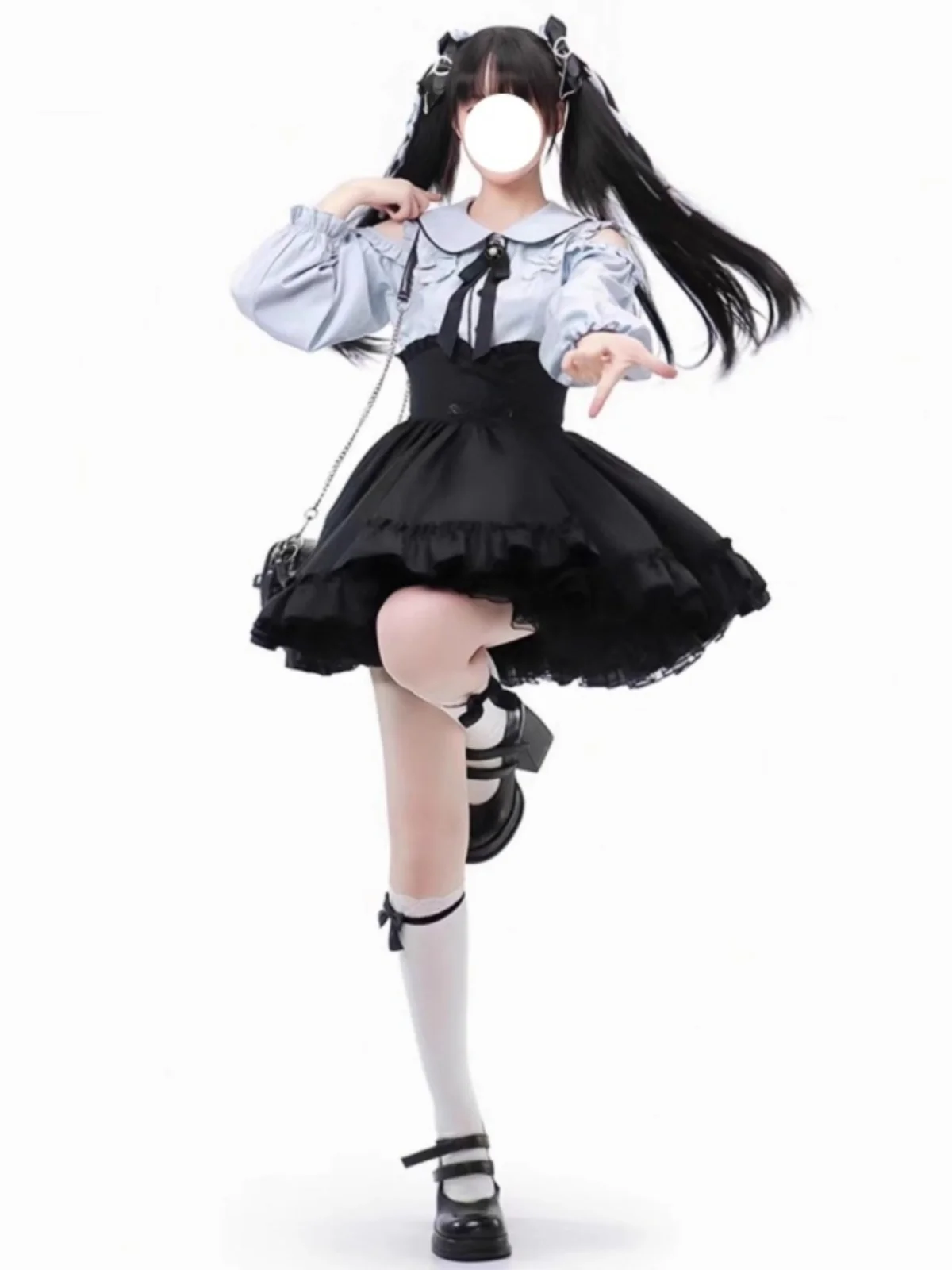

Spring 2025 Watercolor Shoulder Bared Shirt And Half Skirt Maid Uniform Two Piece Set Short Size Female Cosplay Costume