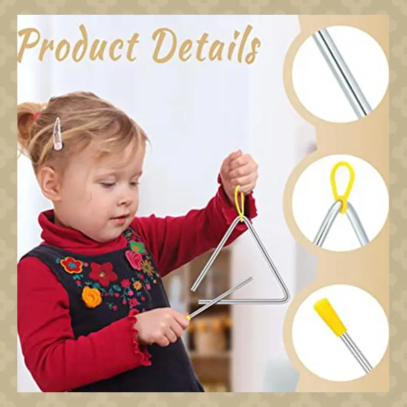 

10PCS Triangle Hand Percussion Triangle Musical Instrument For Children Adult (6Inch)