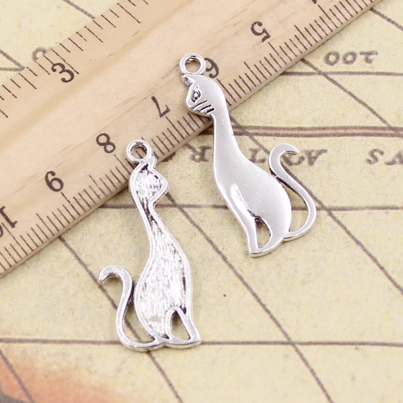 20pcs Charms Sitting Cat 34x14mm Tibetan Silver Color Pendants Antique Jewelry Making DIY Handmade Craft