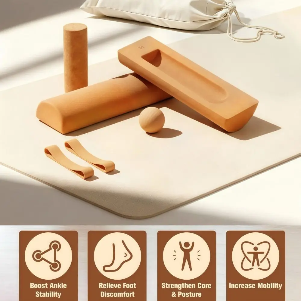 Cork Balance Board Verbesserte Fußfunktion Knöchelstabilität Trainer Fußstärker Tragbare Halbkreis-Yoga-Massagesäule