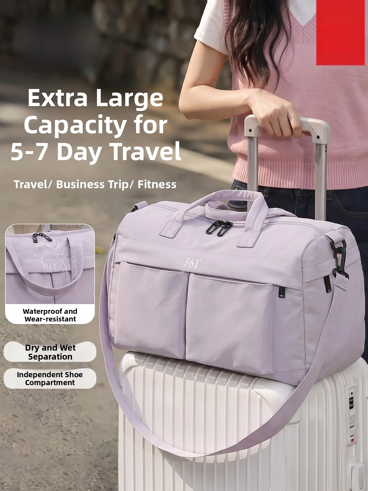 361-degree-large-capacity-travel-bag-women's-handheld-lightweight-short-trip-hanging-luggage-student-dormitory-bag