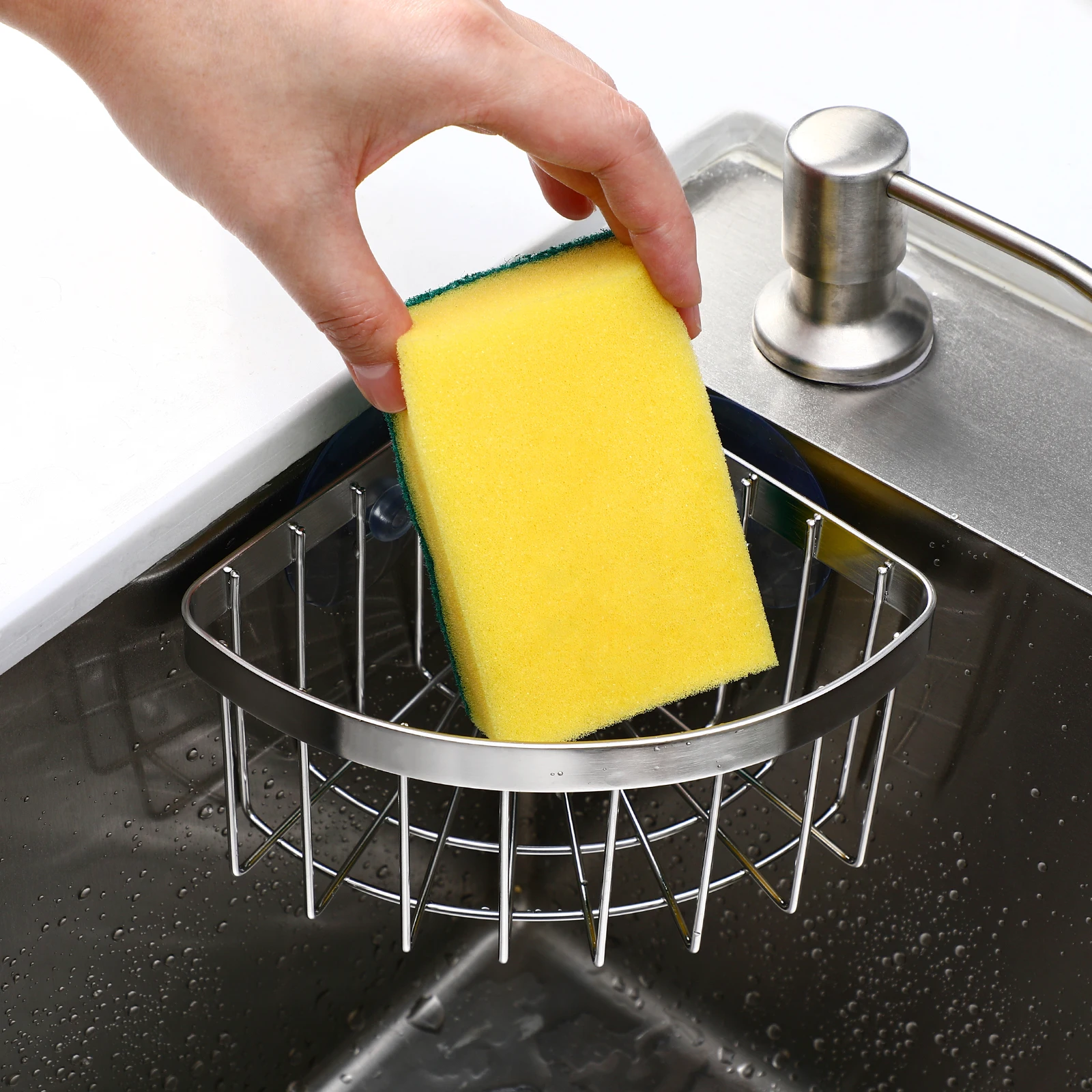 

Heavy Duty Sponge Holder for Kitchen Sink Stainless Steel Drain Rack Corner Mount Drying Storage Basket Sponge Holder