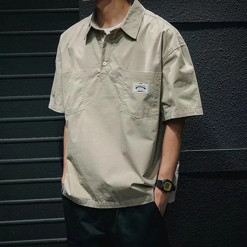 

American Design ort Sve irt Men Summer Thin Loose Layered Wear Collar T-irt Youth Faion Casual Wear