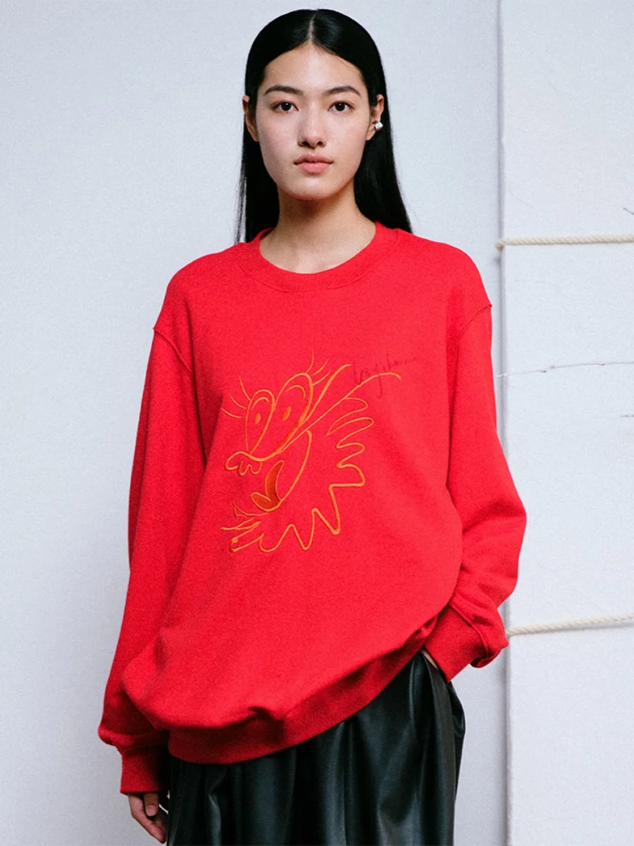 

Толстовка с вышивкой оригинального дизайна LIHAN Brand Limited Edition Dragon Year Cotton Long Sve ex Comfortab...