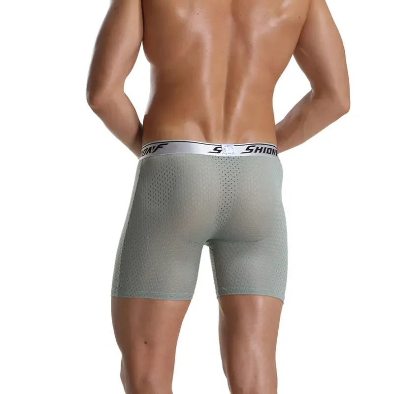 Shionf Long Boxer Men Cuecas Mesh Breathable Underwear Male Underpants Man Boxer Shorts Homme Ice Silk Sportswear Men