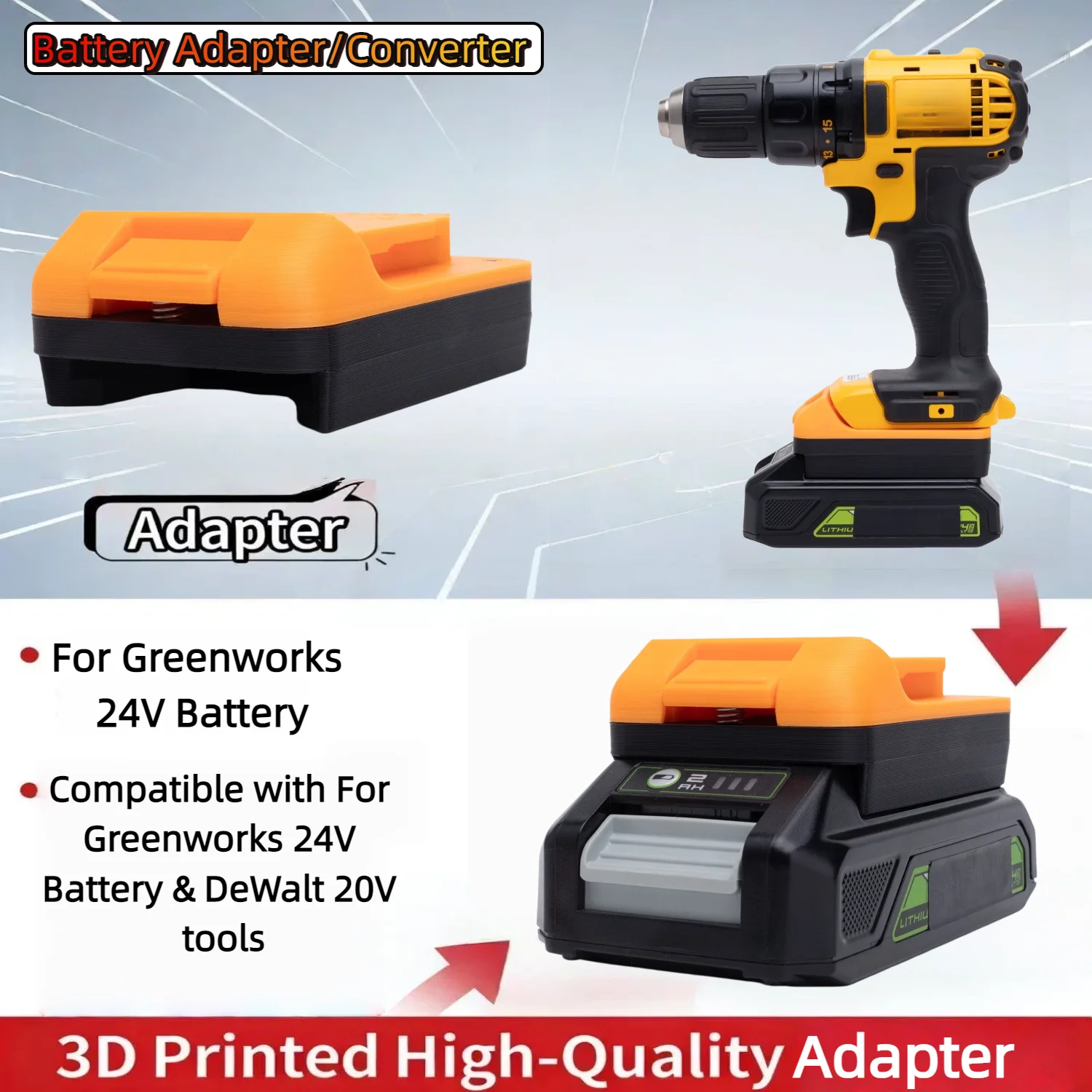 

For Greenworks 24V Series Li-ion Battery TO DeWalt 20V Cordless Power Tools Battery Adapter/Converter(Only Adapter)