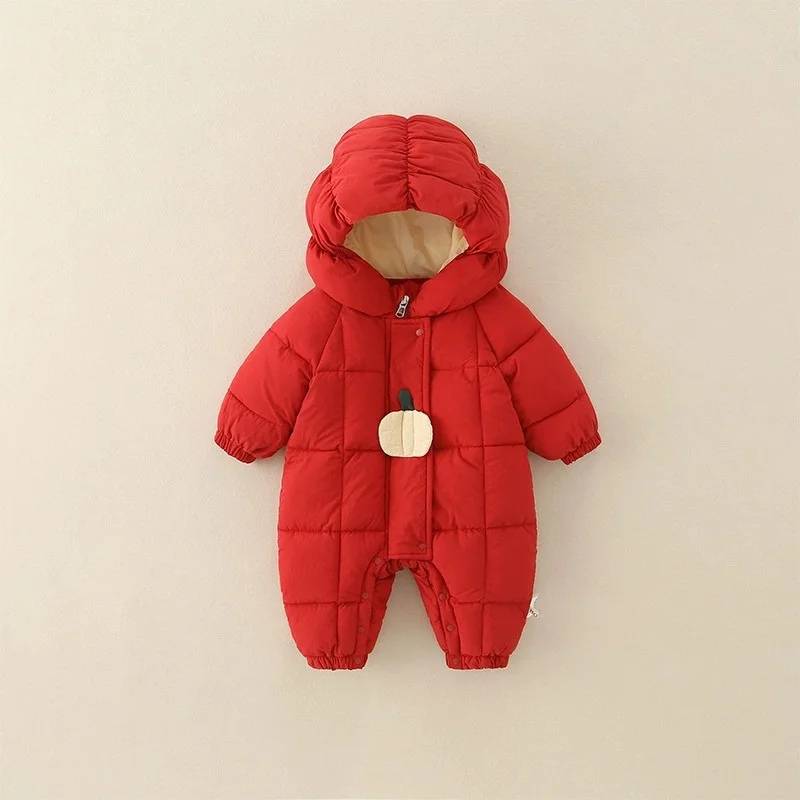 Infant Winter Cotton Junmsuits Baby Thick Plush Hooded Theermal Romper Newborn Kids Daily Outdoor Warm Comfortable Overalls