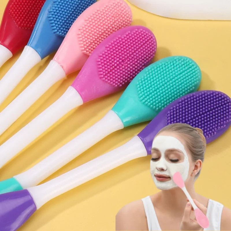 1/2 Uds cepillo facial espátula de loción de doble cabeza aplicador de mascarilla facial de silicona exfoliante de labios y espinillas cepillo de masaje cuidado de la piel