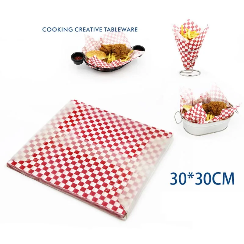 Wrapping Paper Wax Coated Food Grade Oil-Absorbing Sheet French Fries Greaseproof For Hot dog Fast 30*30cm 1set