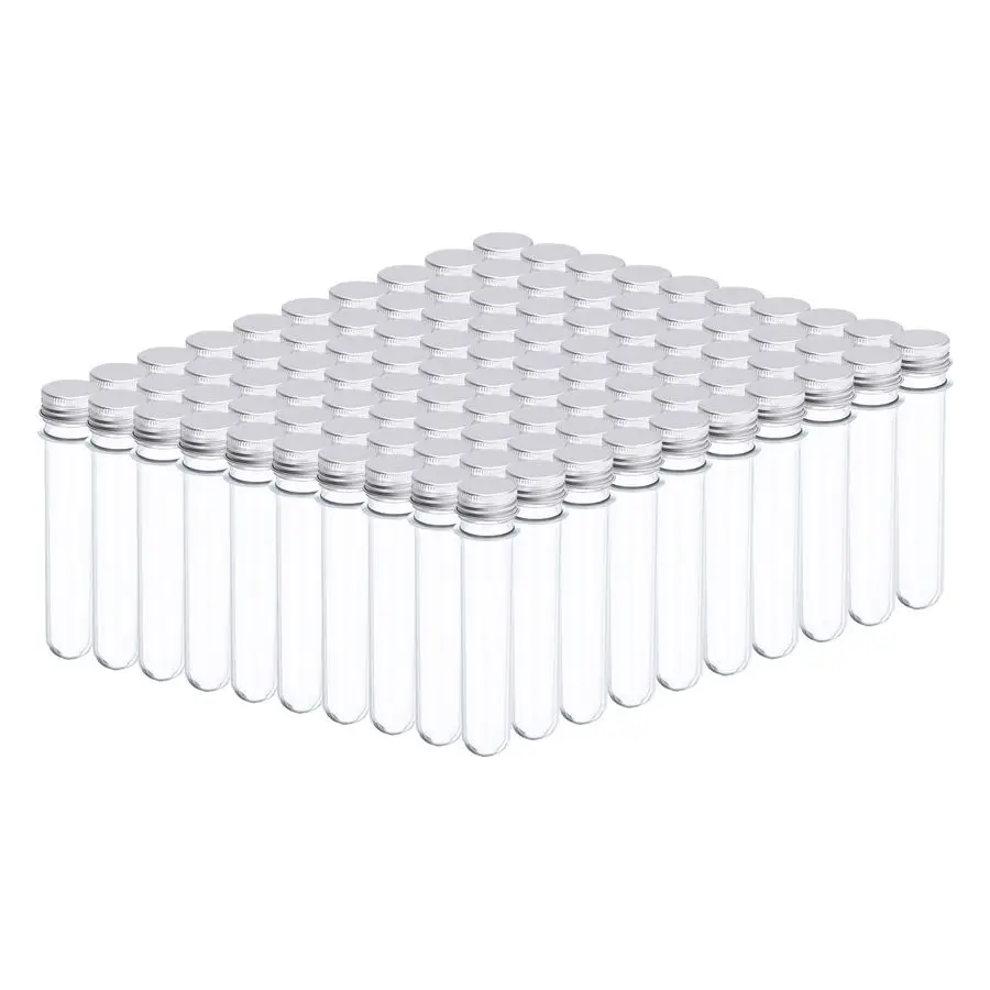 

200Pcs 45ml Plastic Test Tube with Screw Caps, 140x25mm Tubes Aluminum Lid, for Scientific Experiments Party Decoration Candy Be
