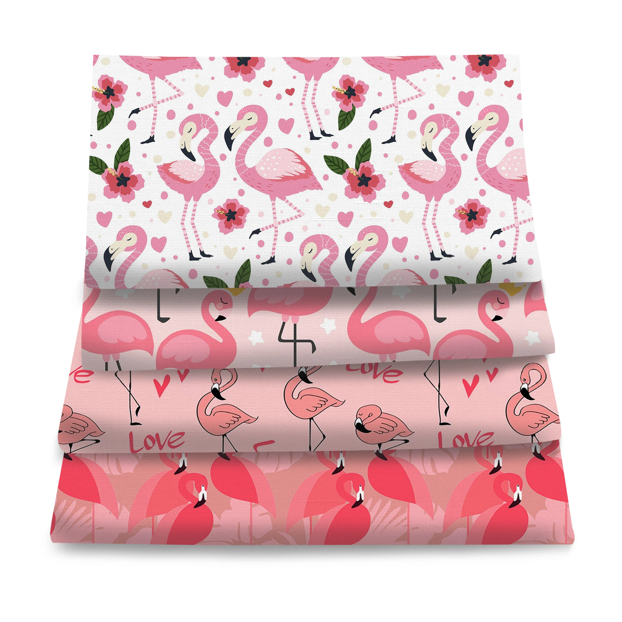 4pcs 19.69*17.71in Flamingo Bird Print Precut Quilting Fabric Fat Quarter Fabric Bundle, Polyester Quilting Squares