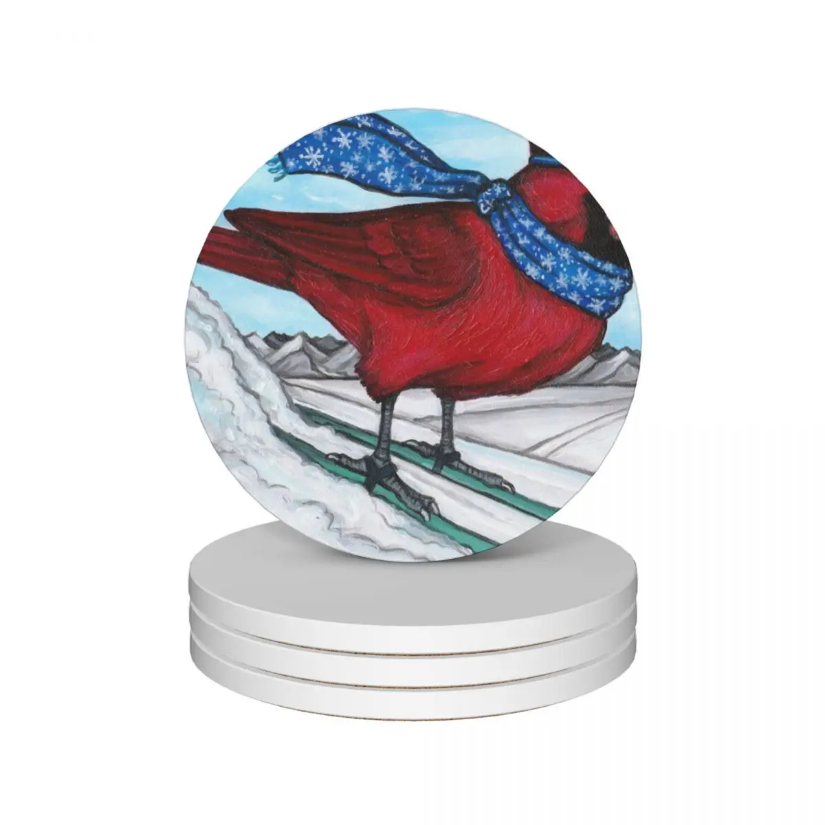 

Bird on the Slopes. Skiing Cardinal. 2nd Edition. Ceramic Coasters (Set of 4) cup set cute kitchen cute set Coasters