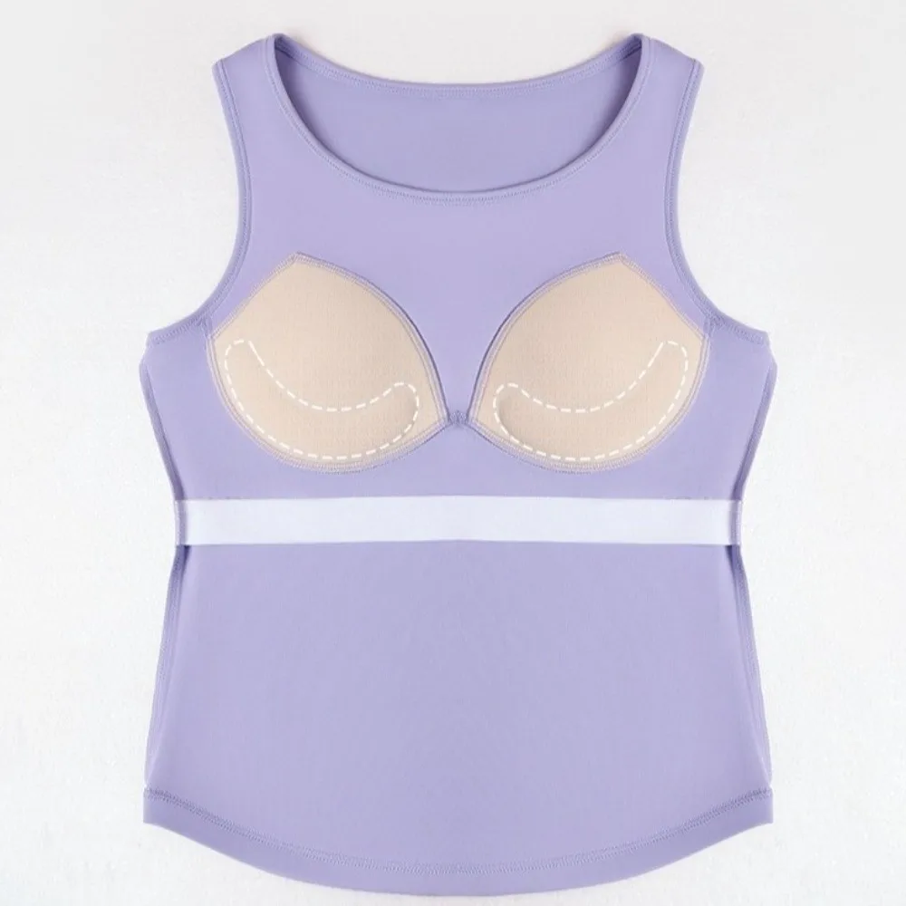 Anti-Light Yoga Vest Non-Running Cup Round Neck Sports Vest Breathable Fitness Tank Top Fitness Training Outdoor Exercise