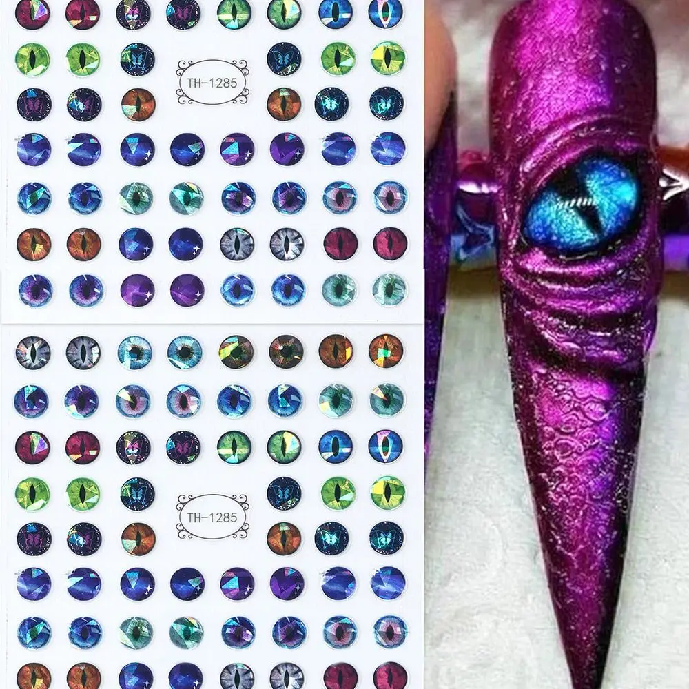 3D Simple Nail Art Stickers Green Blue Dinosaur Snake Cat Evil Eye Nail Decoration Dragon Eyes Foil Design Adhesive Nail Decals