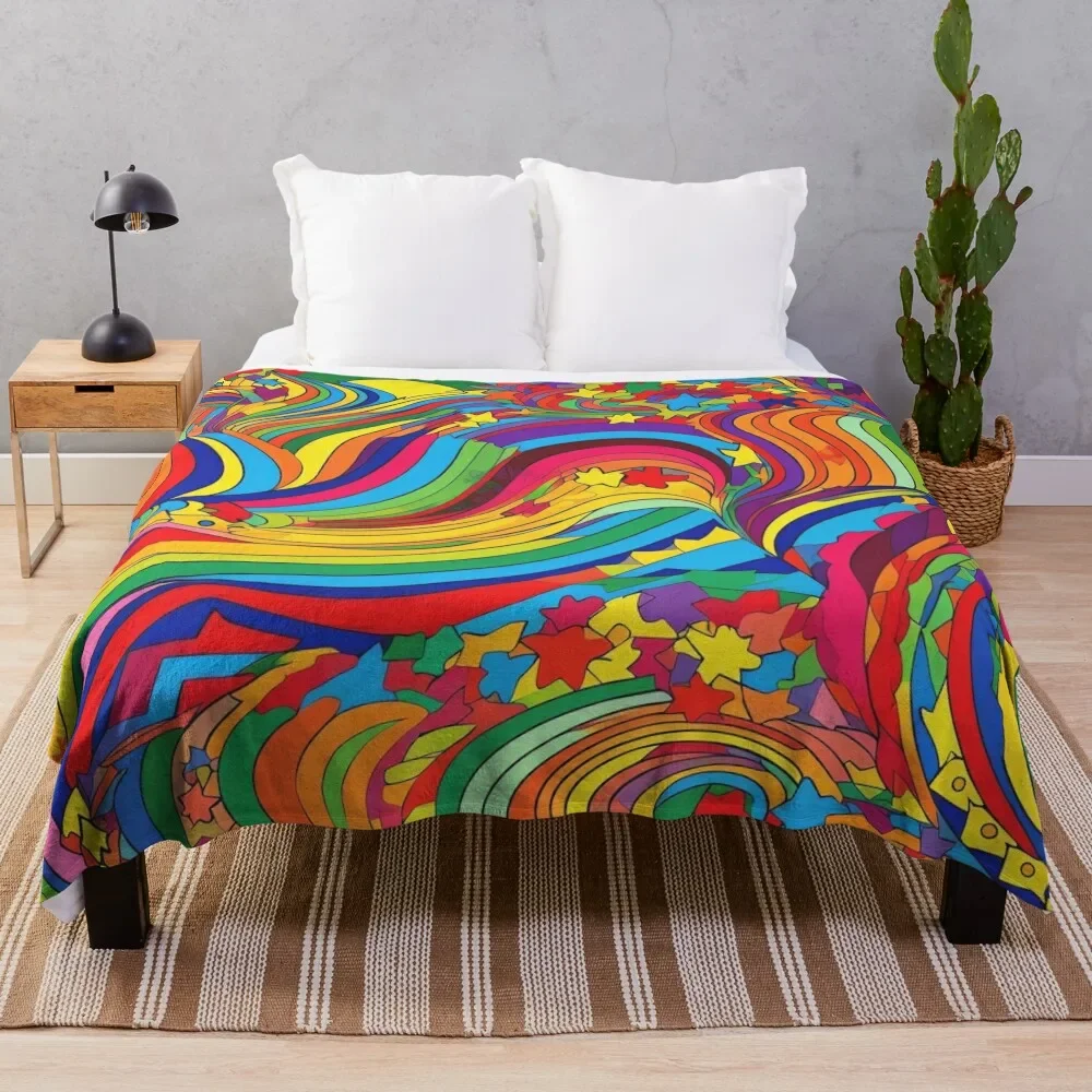 

1970s Revival: Vibrant & Whimsical Art Collection Throw Blanket Luxurious Soft Blanket Holiday Gift for Family