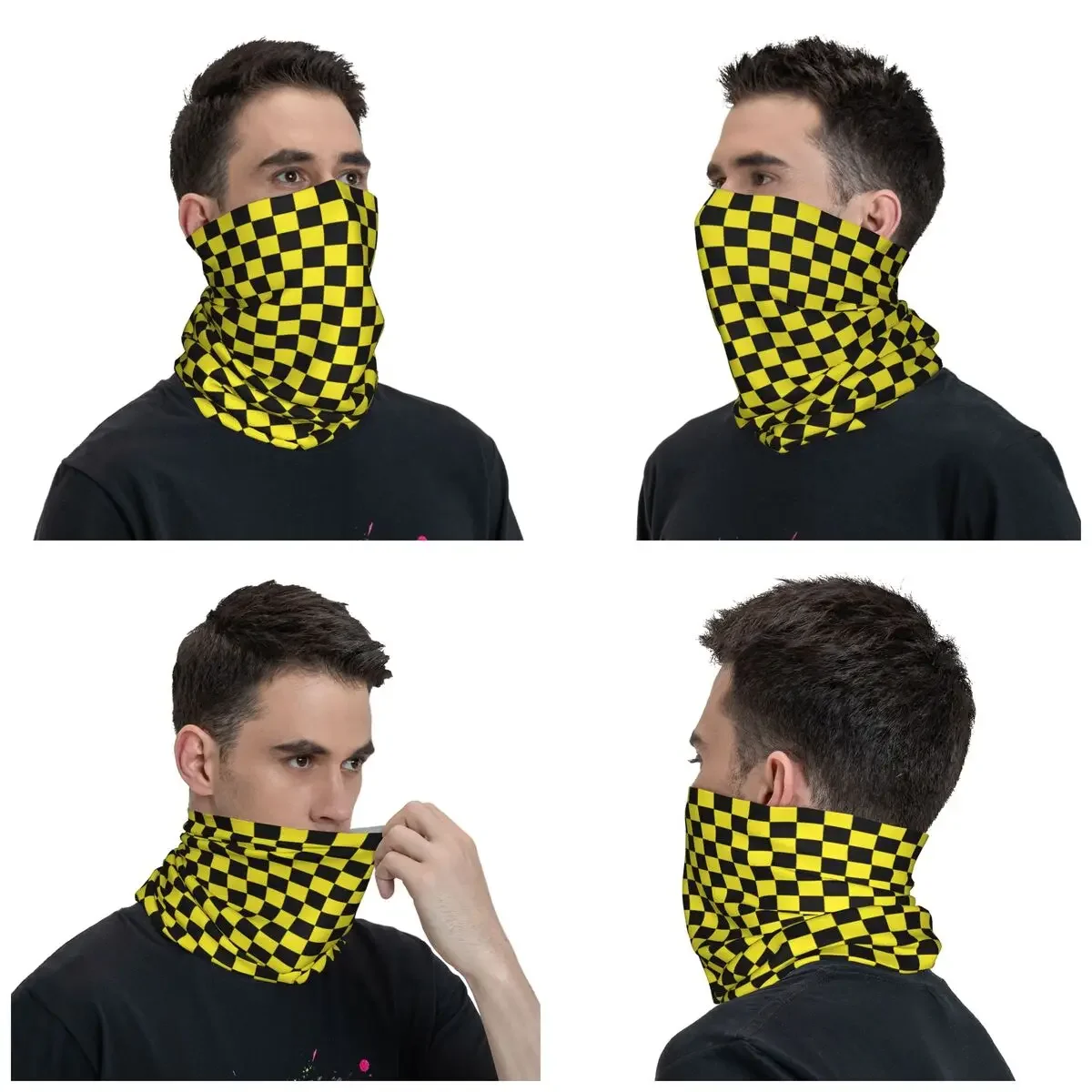 Colorful Geometric Checkered Bandana Neck Warmer Men Women Winter Ski Tube Scarf Gaiter Black And White Checked Face Cover