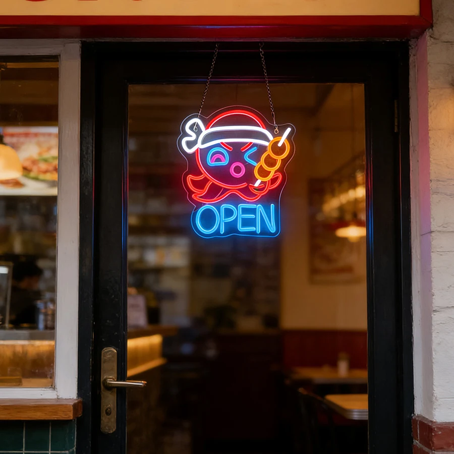 Takoyaki Neon Sign for Wall Decor,LED Open Neon Light for Japanese Street Food Shop,Kitchen,Restaurant,Sushi Bar Decoration view 6