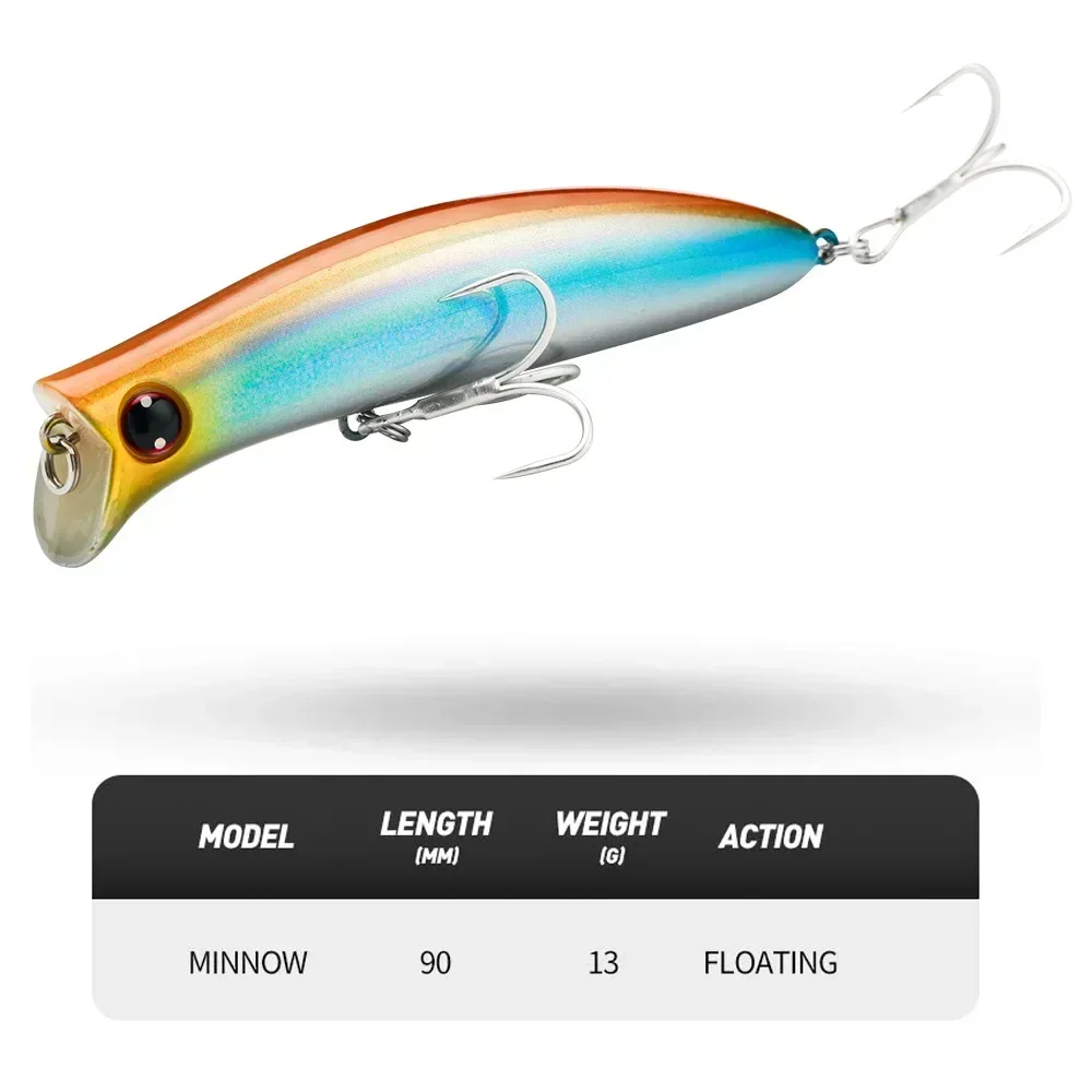 MOTONA Floating Lures Minnow Popper, Komomo II 90, Artificial Bait, Shallow Sea Wobblers, Seabass, Saltwater Fishing popper