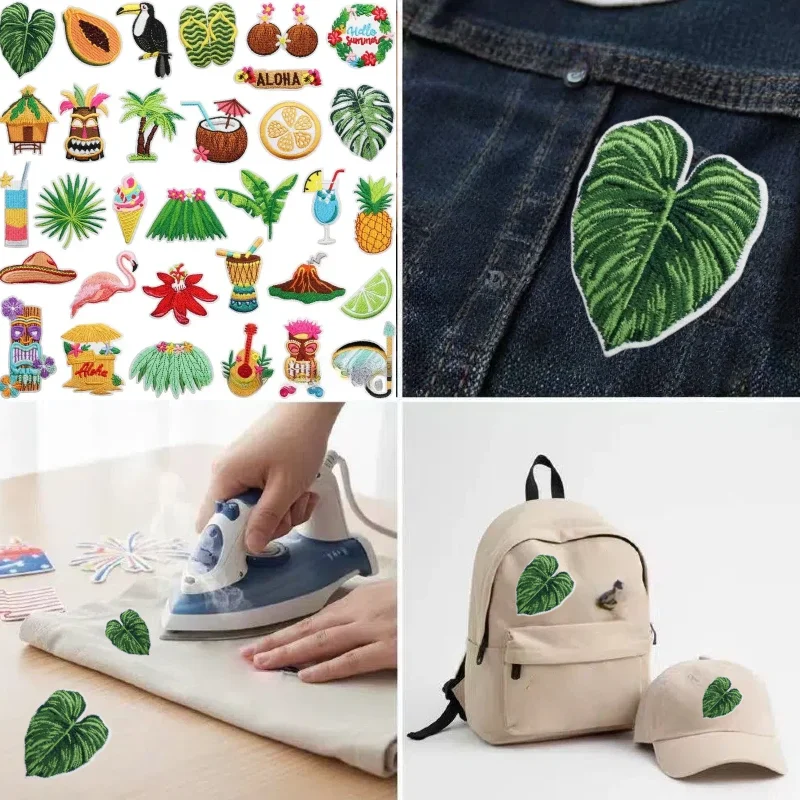 

Гавайская дорожная декоративная нашивка, тканевая вышивка в кабине, наклейка, наклейка, дерево Yay, ананас, компьютерная вышивка, нашивка с фламинго