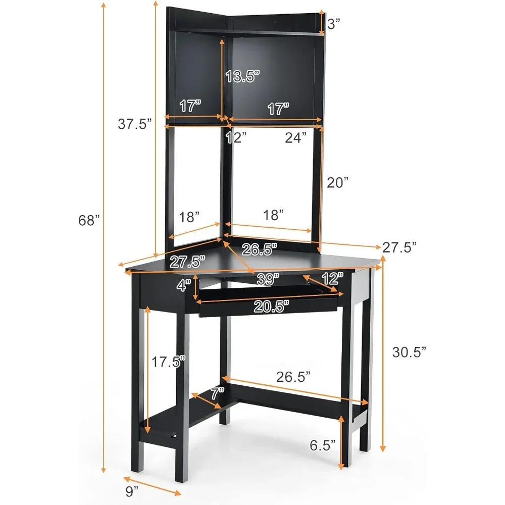 XMSJ-Mesa Triangular do Computador com Hutch, Mesa de Canto 90 Graus, Bandeja De Teclado E Estantes Para Pequeno Espaço, Mesa De Escrita