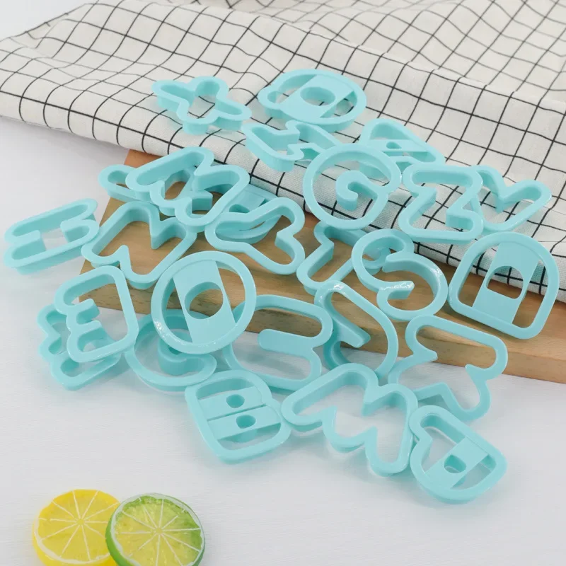 26pcs/set Cute Big Alphabet Letter Plastic Cookie Cutter Fondant Cake Decoration Tool DIY Pastry Baking Cake Press Mold