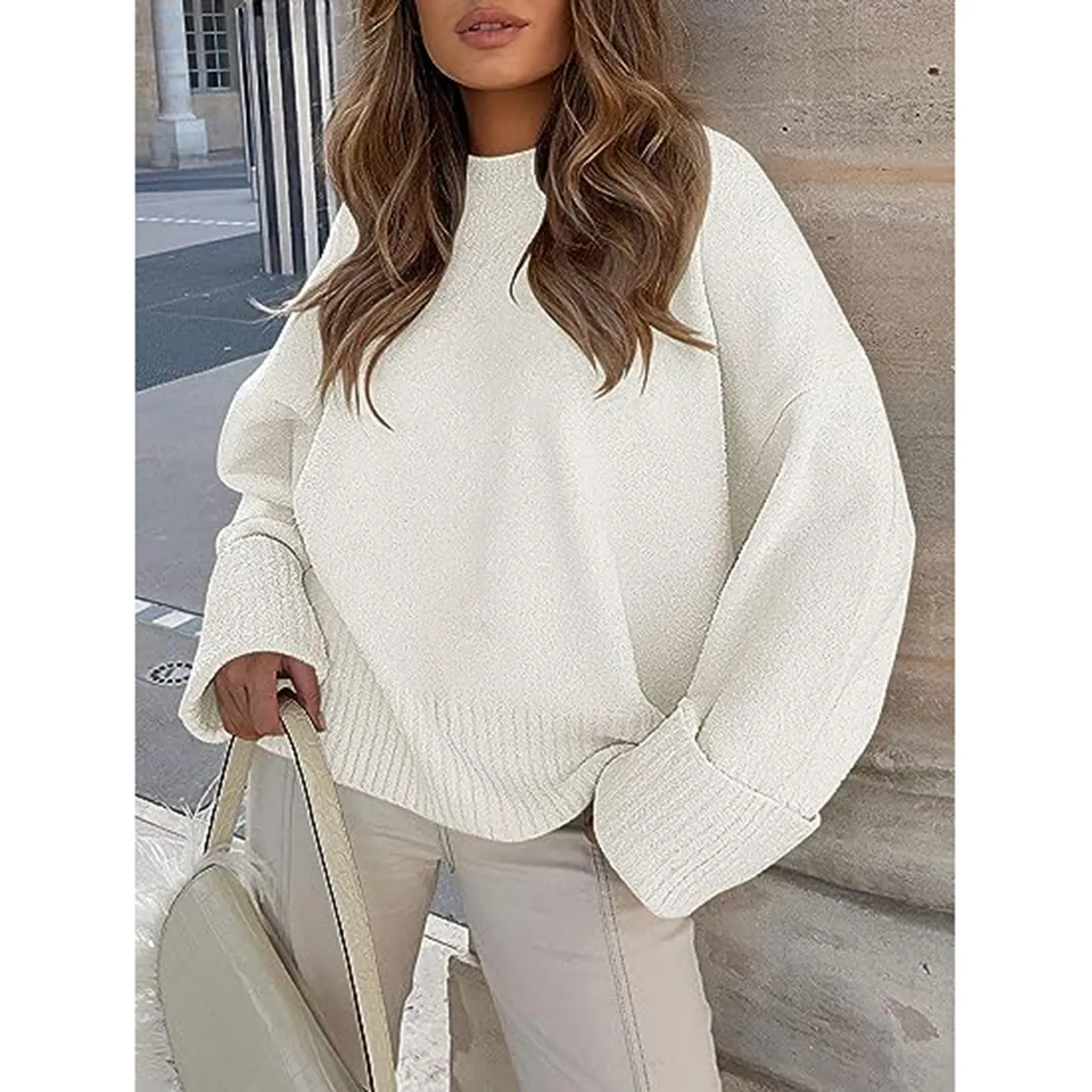 

Women Crewneck Sweater Autumn Winter Solid Elegant Warm Long Sleeve Knitted Pullovers Ladies Casual Basic Jumpers Top Streetwear