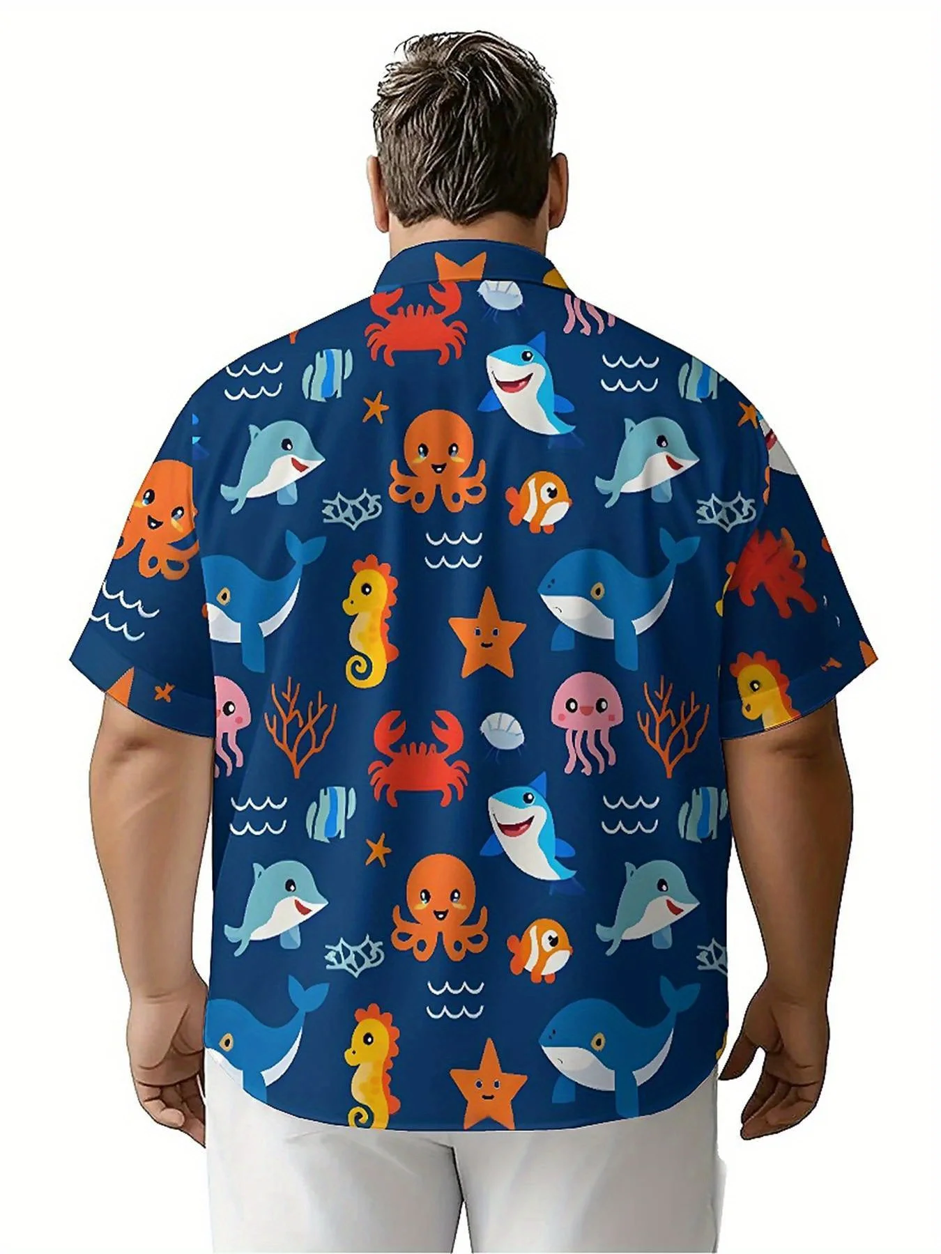 メンズプラスサイズアロハシャツ深海冒険パターン、ユニセックスアロハシャツ、夏のトップスTシャツ、ストリートウェア