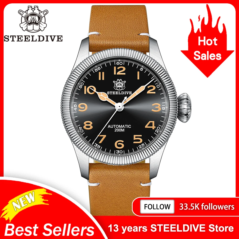 STEELDIVE SD1906 Business Style 39MM Stainless Steel Case 200M Waterproof NH35 Automatic Dive Watch with 10mm Big Crown