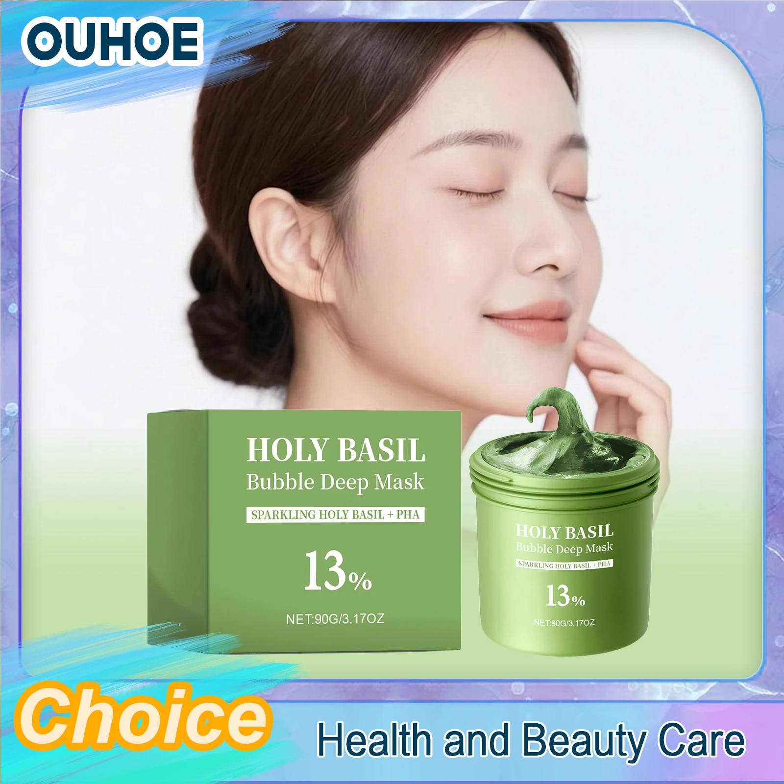 Basil Bubble Cleansing Mask Exfoliating Blackhead Removal Shrink Pore Hydrating Oil Control Deep Smoothing Self Foaming Mud Mask