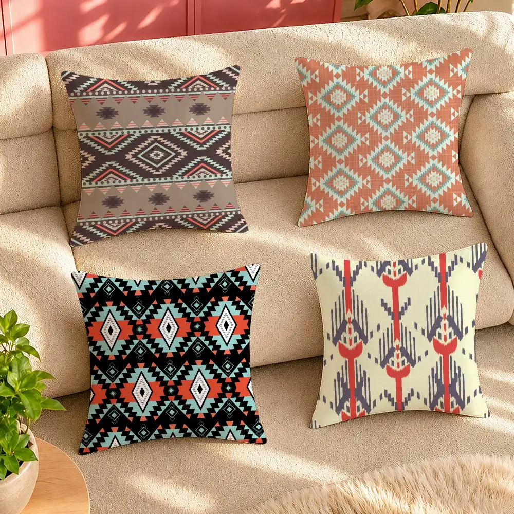 Native Fabric Pattern Cushion Cover Case Anti-dustmite Pillowcase Invisible zipper silky short plush Sofa cushion cover
