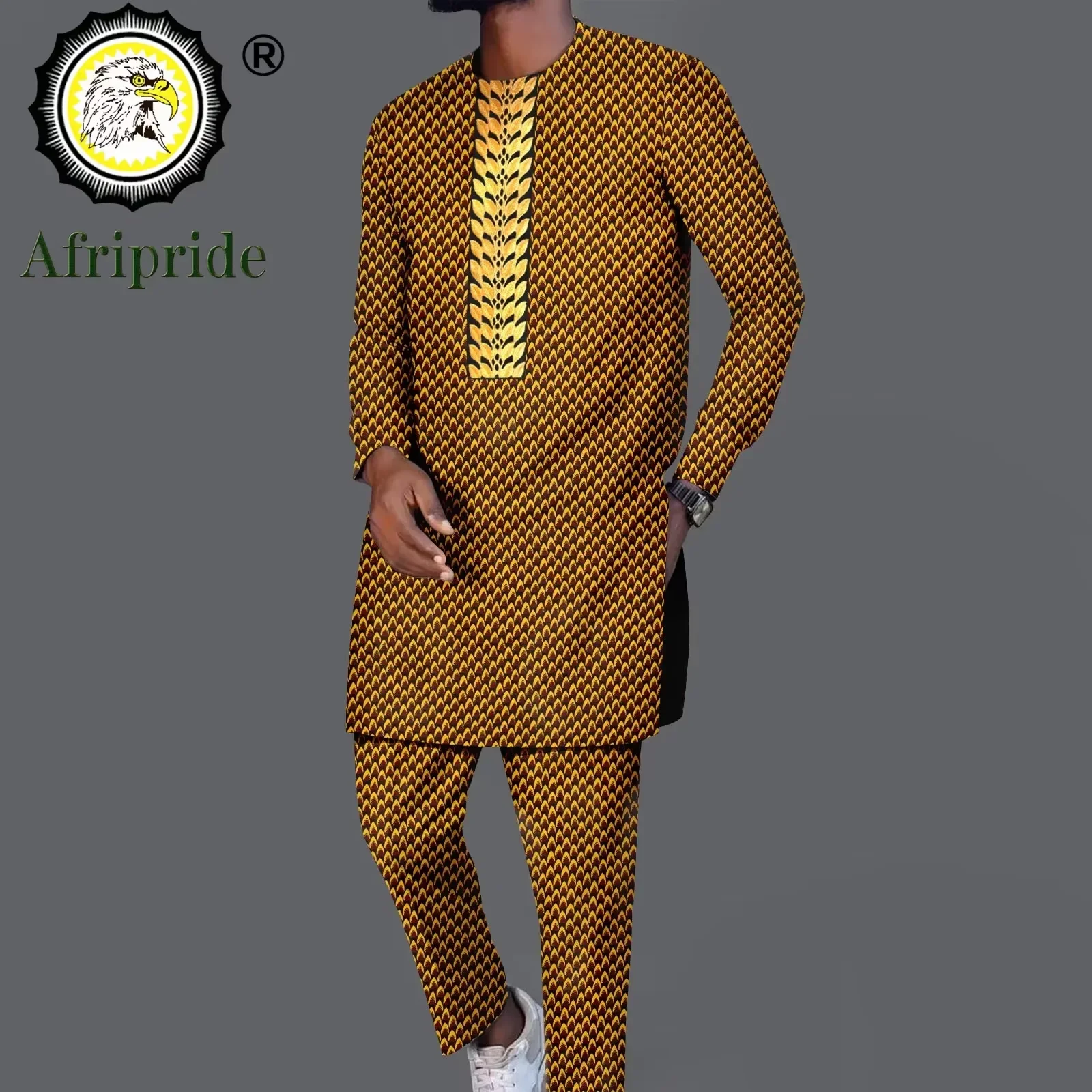 African Suits for Men Tracksuit Embroidery Long Sleeve Print Shirts and Pant 2 Piece Set Dashiki Outfits Plus Size A2316046