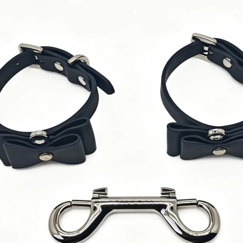 PU Leather Wrist Cuffs Adjustable Wrist Straps Bowknot With Double End Snap Hook Gothic Couple Cosplay Games Costume Accessory