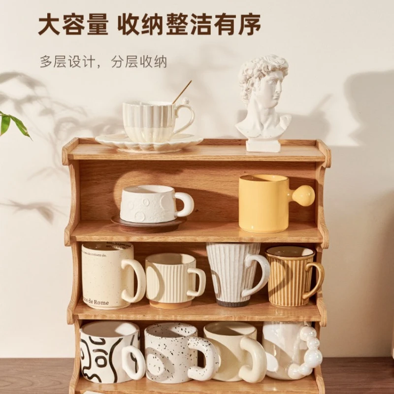 High Grade Solid Wood Multi-layer Desktop Cup Storage Display Cabinet for Water Cups Coffee Mugs Teacups Home Table Organizer