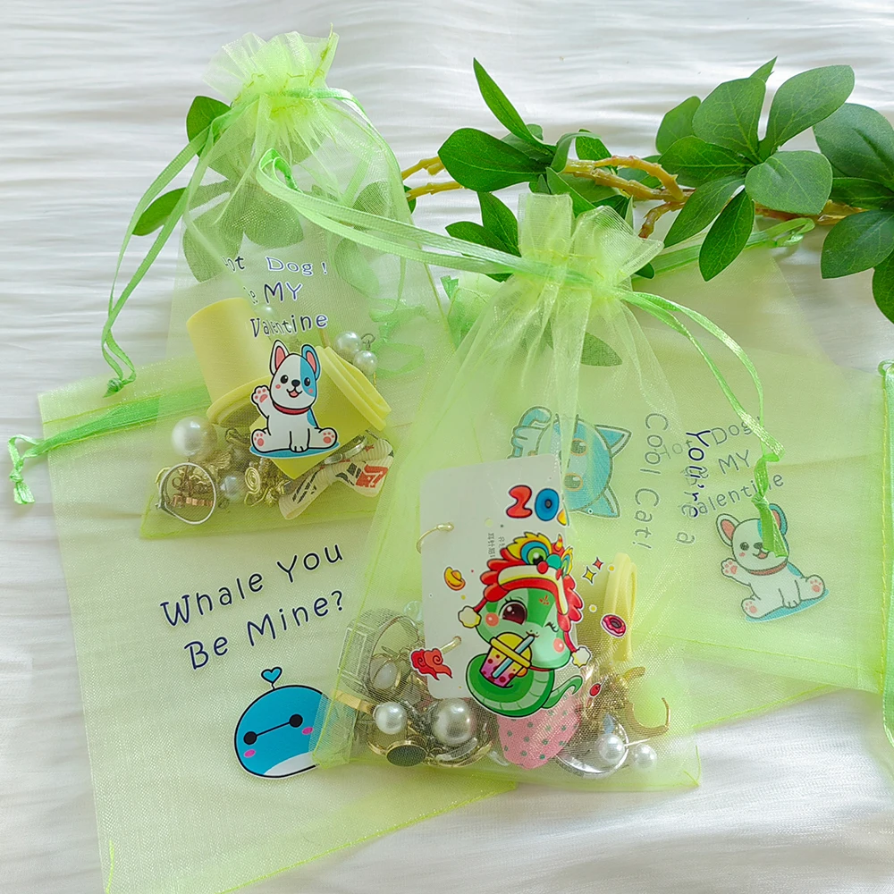 Tas Hadiah Organza Logo Kustom Kantong Serut Transparan Organizer Perhiasan Anting Kemasan Pesta Pernikahan Sachet Jaring Permen