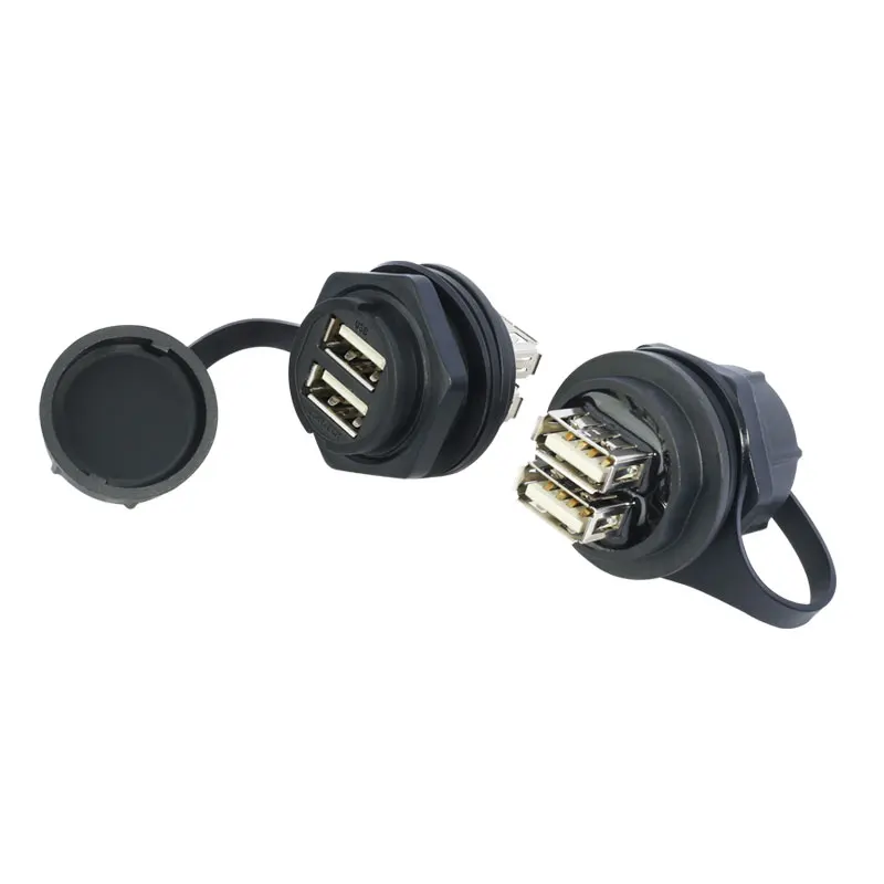 M25.2 Double Layer Front Nut USB2.0 Waterproof Pass Through & Solder Female Connector for Industrial Automation High-Speed Data