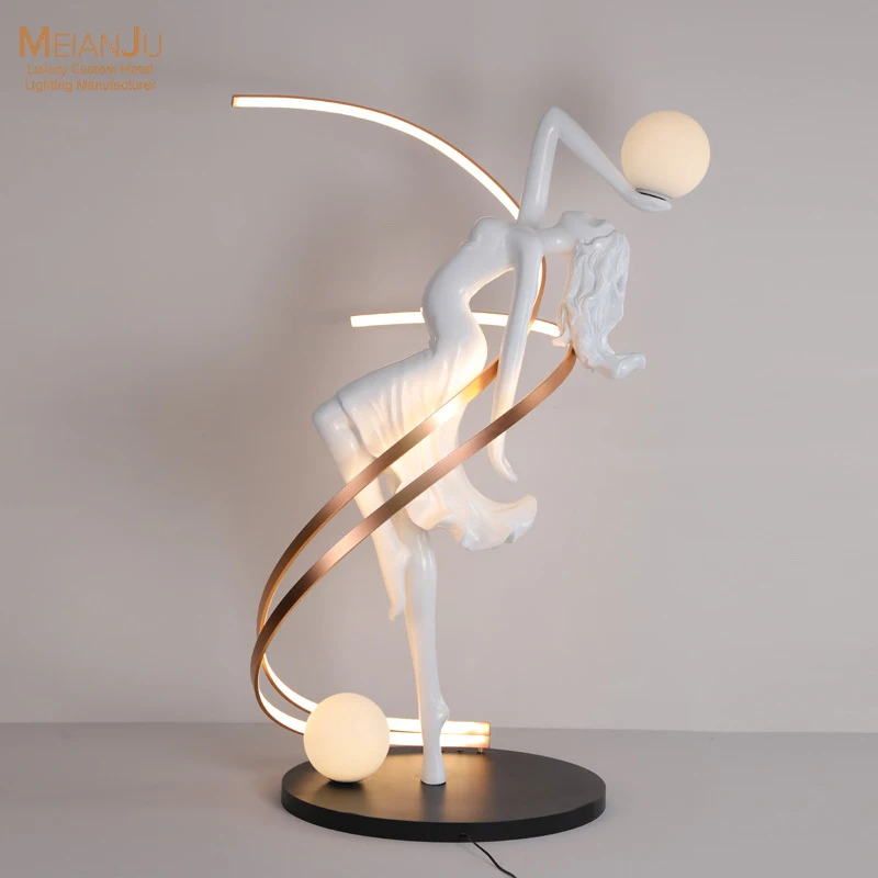 Modern Abstract Dancer Sculpture LED Floor Light E27 Base Ring Ball Bulb Luxury Home Vertical Light Suitable for Club Bars