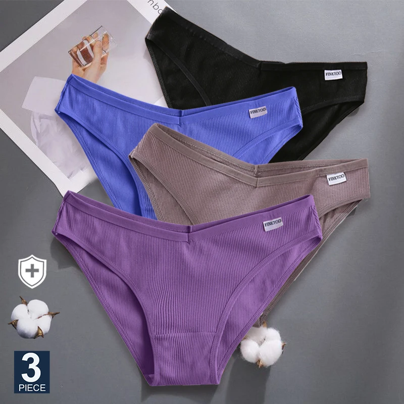 FINETOO-Conjunto de 3 bragas de algodón para mujer, ropa interior Sexy de M-XXL, bragas de algodón, lencería íntima