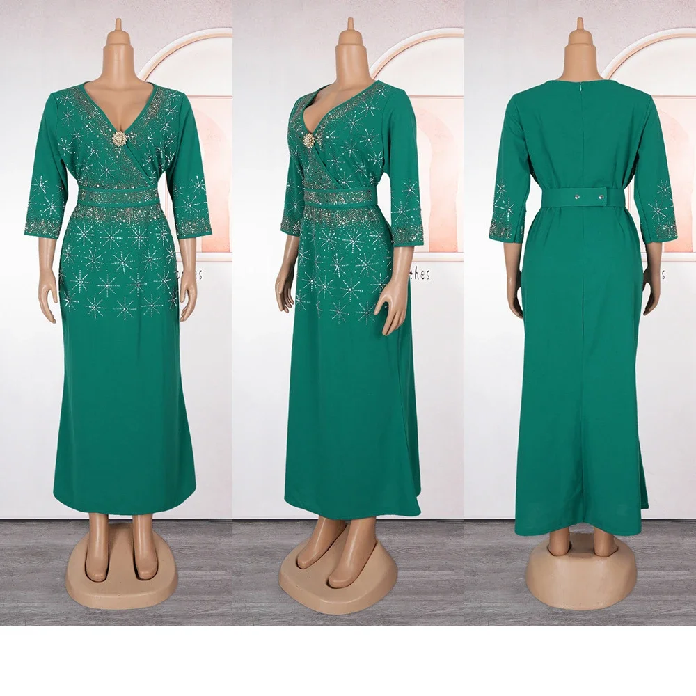 

African Dresses for Women Wedding Evening Abaya V-neck Maxi Dress Africa Clothes Dashiki Ankara Dresses Kaftan Turkey GownOutfit