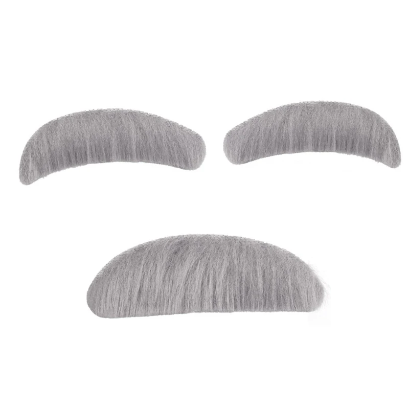 

652F Stick-on Beard and Eyebrows Set Old Man Costume Prop False Eyebrow Grey-Mustache