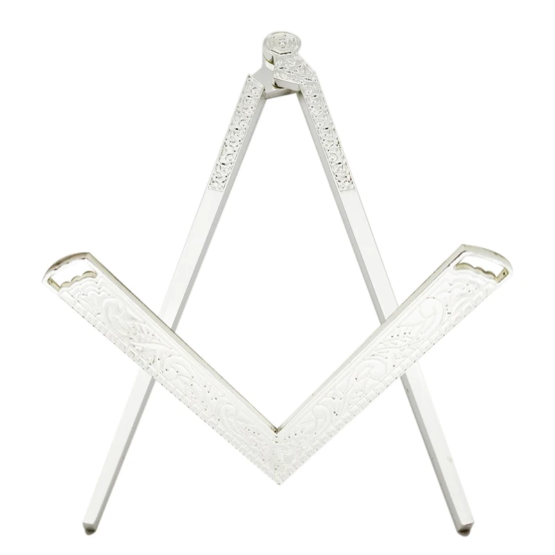 TC 2 Pcs/Set Compass and Square Masonic Etiquette Main Beautiful Lodge Tools in Gold/Silver Finely Gilt Metal Masonic Work Tools