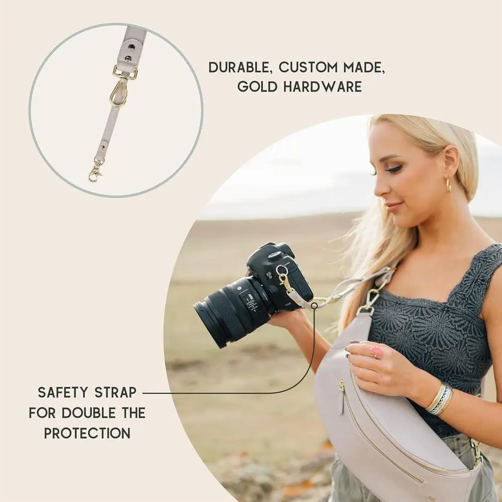 Bolso bandolera compacto de piel vegana con interior de ante, diseño manos libres, marrón