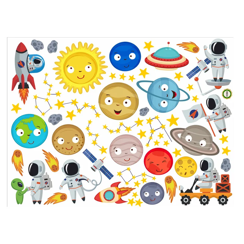 Solar System Kids Wall Stickers, Astronaut Stars Wall Decals, Decor for Baby Boy Girl Room Bedroom Living Room Classroom