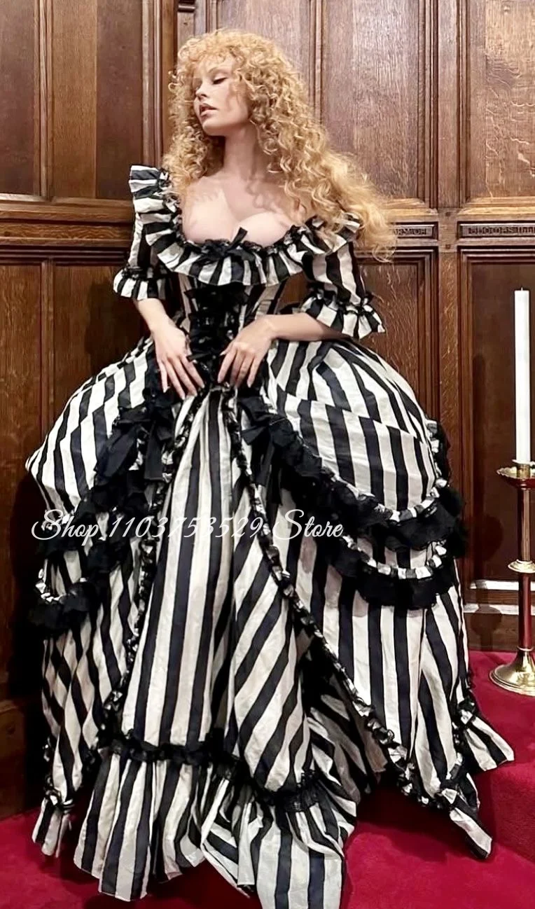 Benutzerdefinierte Vintage gestreifte Ballkleid viktorianischen Spitze Korsett besondere Anlässe Abendkleid Maskerade Ballkleid Cosplay Kostüm