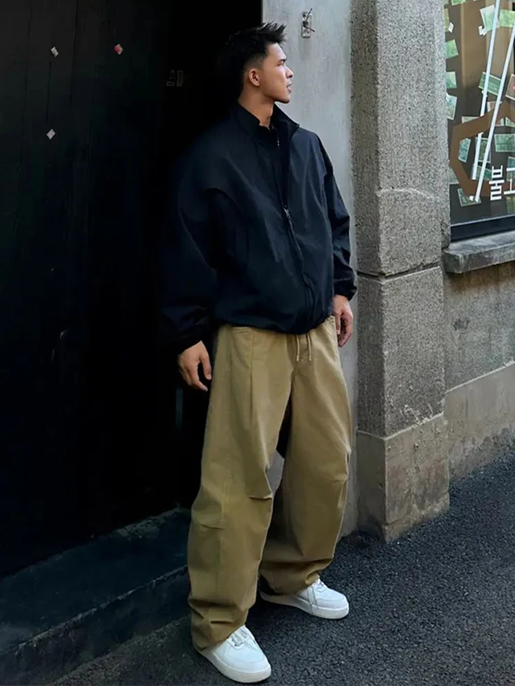 

Брюки-карго цвета хаки в американском стиле Cleanfit, широкие, для работы, мужские, модный дизайн, повседневные, из хлопка, свободного кроя, прямые брюки-трубы
