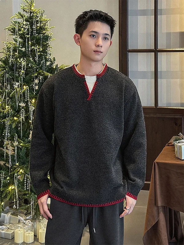 

Men's Knitted V-Ne irt Color Blo Design Casual Faion Inner Wear for Autumn Winter Trendy Haome Sle