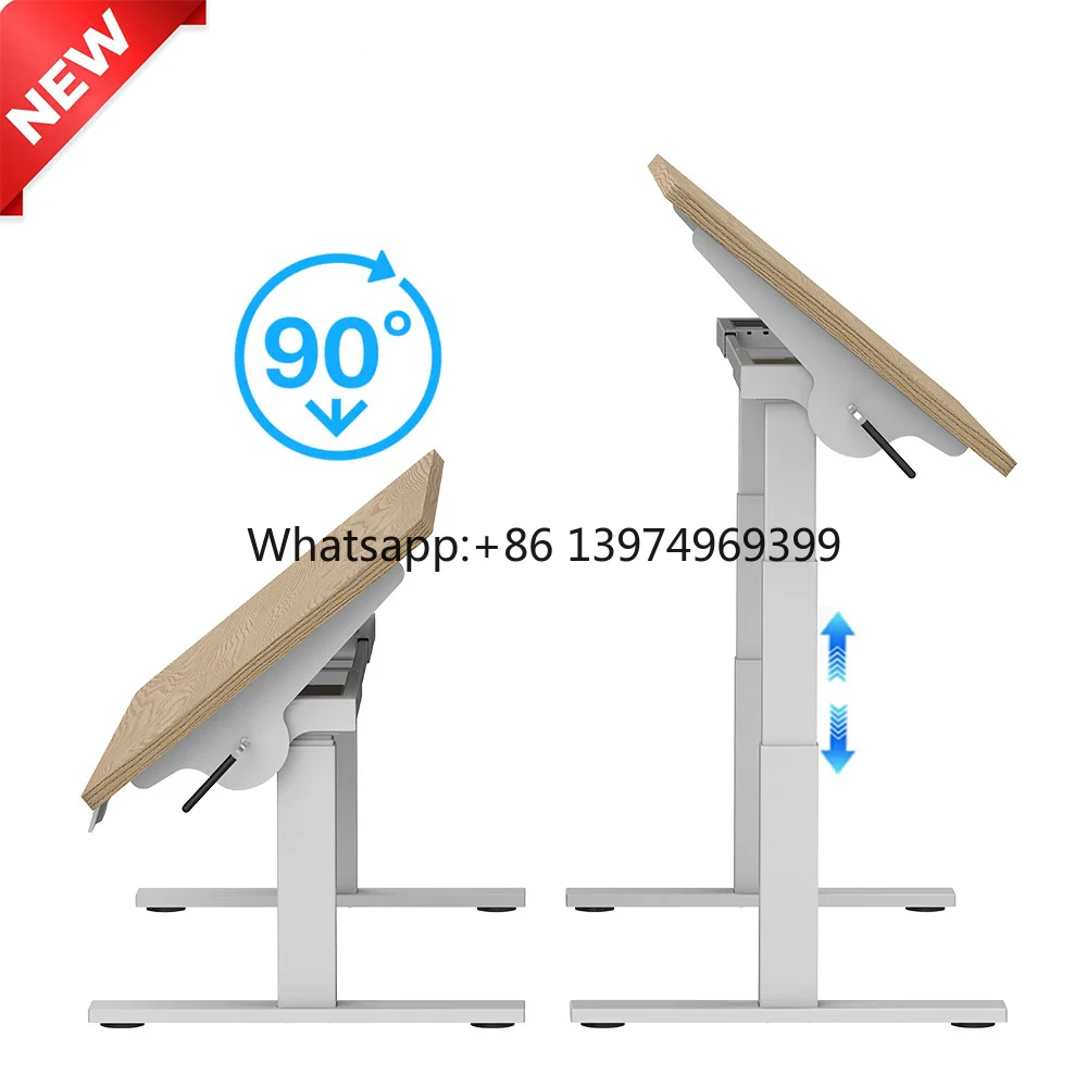 Dual Motor Automatic Height Adjustable Desk Foldable Tabletop Desk Frame 90-degree Flip Drawing Electric Table