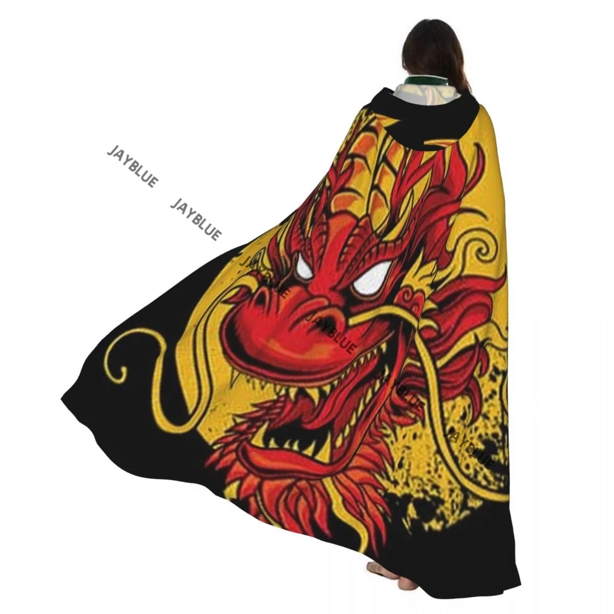 Capa de arte de cabeza de dragón unisex para adultos con capucha disfraz de bruja larga Cosplay