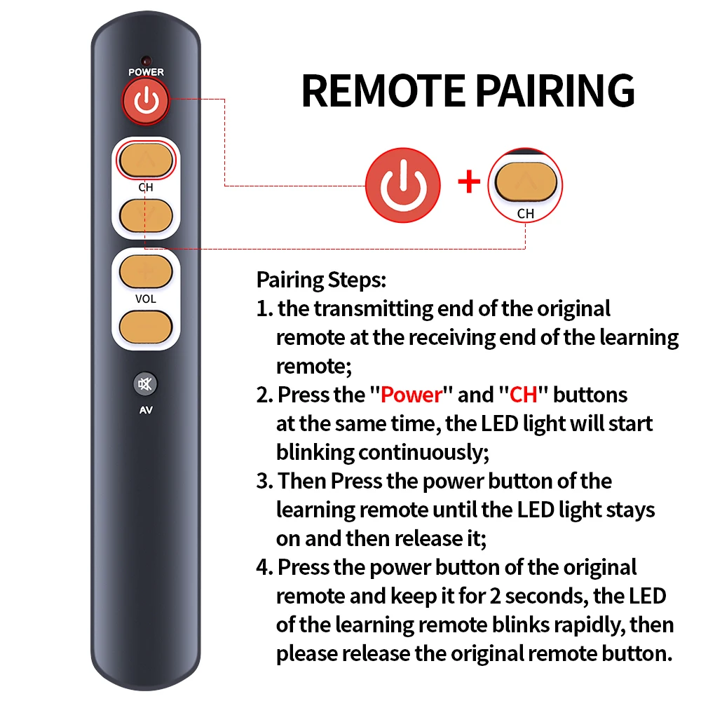 Smart Learning Remote Control for TV STB DVD DVB , TV Box HIFI, Universal Controller with 6 Big Buttons Easy Use for Elder