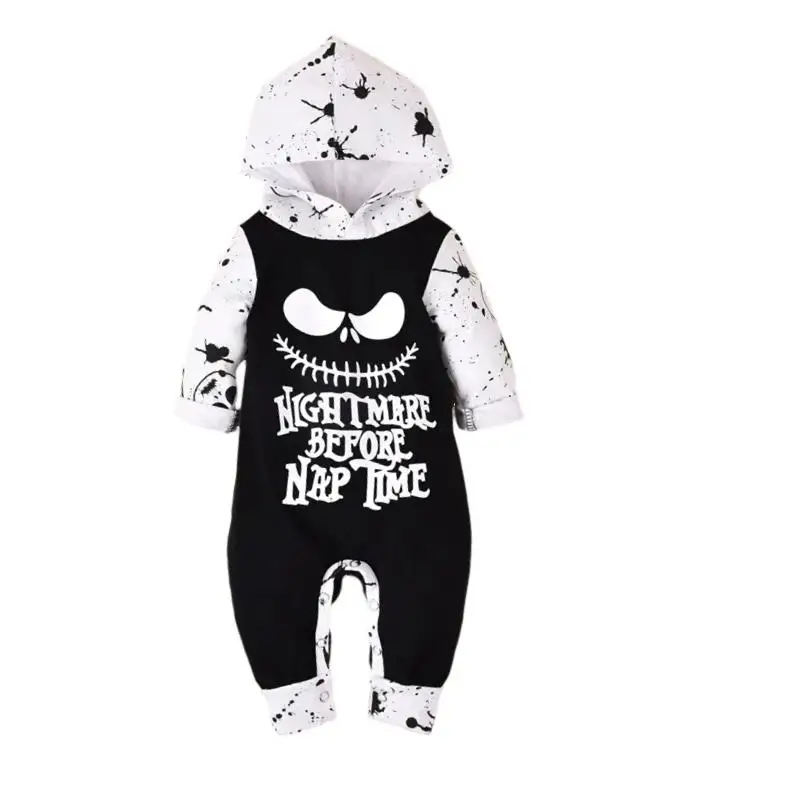 2024 Halloween Newborn Baby Rompers Infant Babe Girl Boy Romper Long-Sleeve Hoodies Cotton Letter Print Nighmare Befor Nap Time