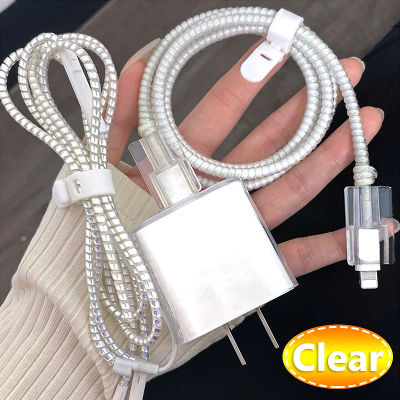 For Apple 18W 20W Charger cover Transparent Cable Winder with Spiral Rope USB Data Cable Ends Protectors Wire Saver for IPhone